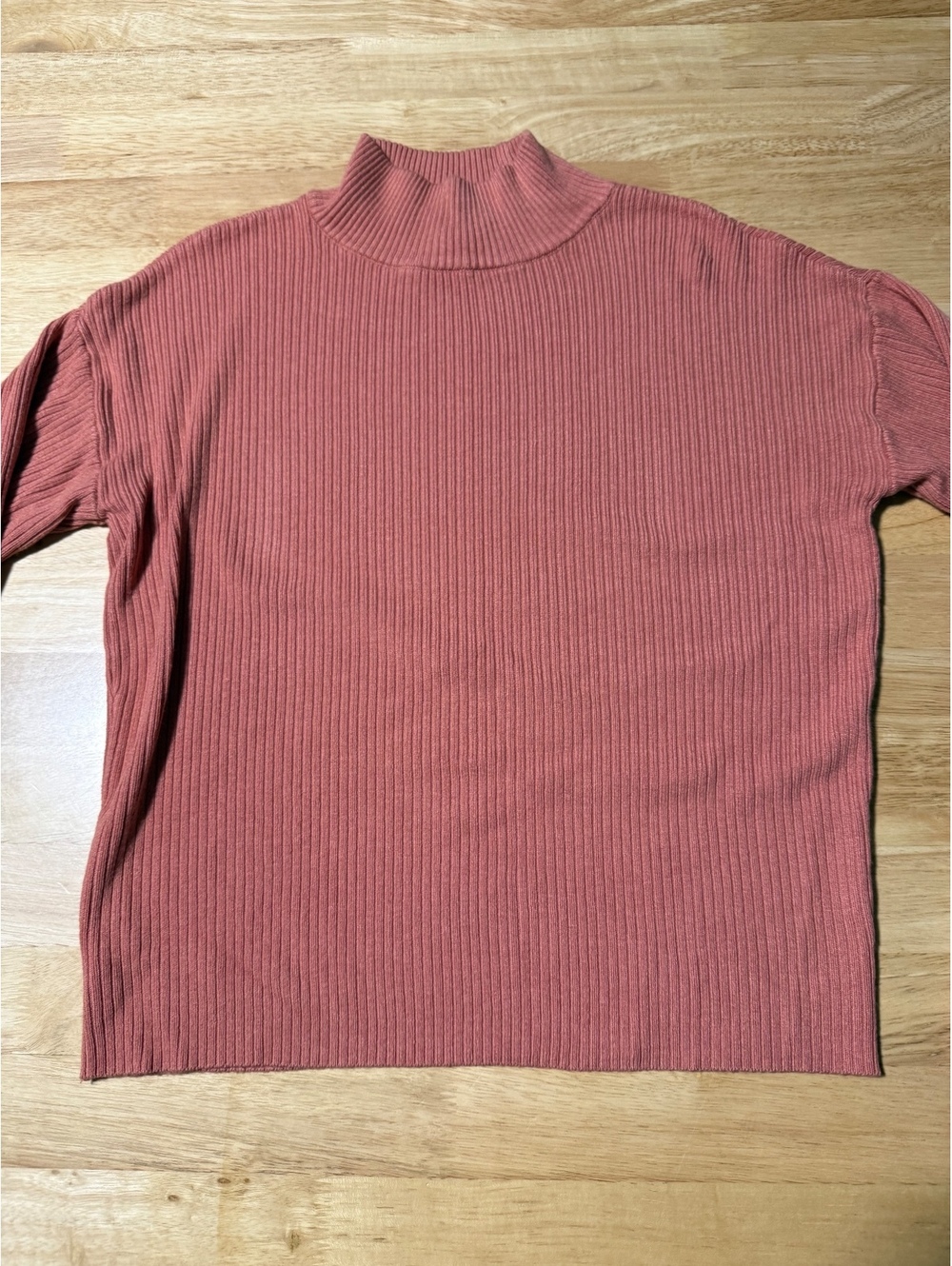 Ann Taylor Women’s Small Coral Pink Ribbed Mock Neck Sweater Long Sleeve